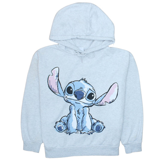 Disney Womens Light Grey Stitch Hoodie Size L Pullover Graphic Hooded Sweatshirt
