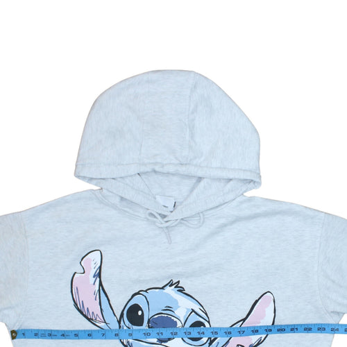 Disney Womens Light Grey Stitch Hoodie Size L Pullover Graphic Hooded Sweatshirt