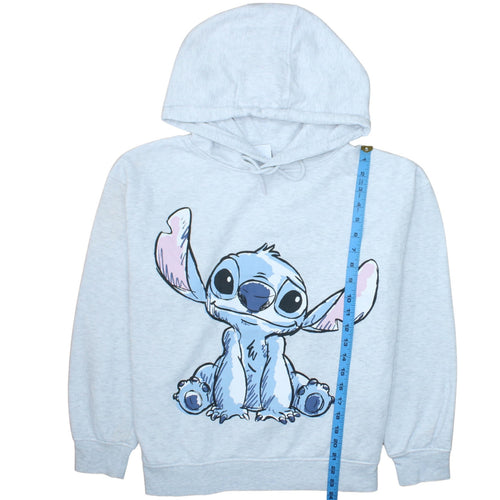 Disney Womens Light Grey Stitch Hoodie Size L Pullover Graphic Hooded Sweatshirt