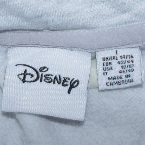 Disney Womens Light Grey Stitch Hoodie Size L Pullover Graphic Hooded Sweatshirt