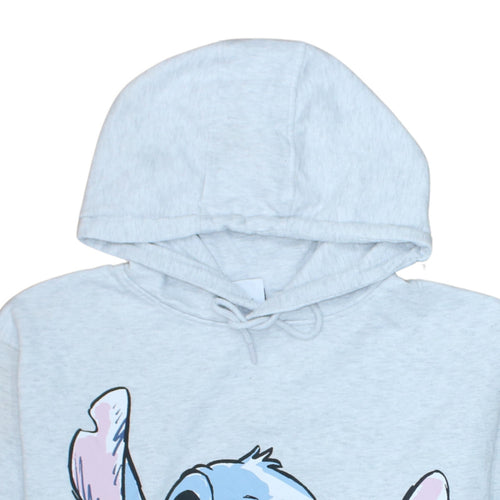 Disney Womens Light Grey Stitch Hoodie Size L Pullover Graphic Hooded Sweatshirt
