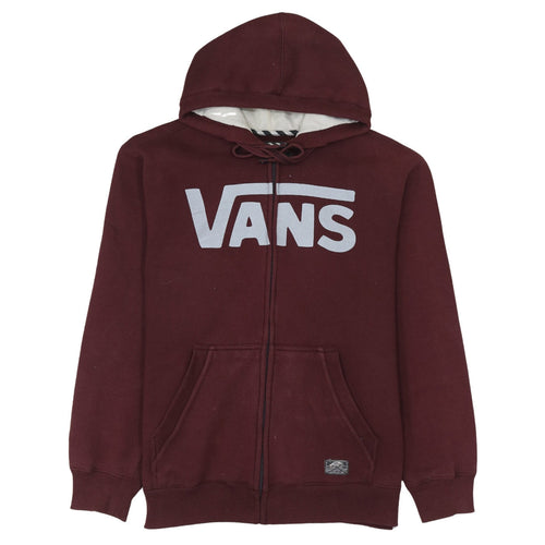Vans Men Burgundy Full Zip Hoodie Medium Cotton Blend Logo