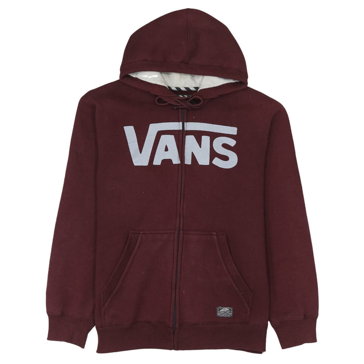 Vans Men Burgundy Full Zip Hoodie Medium Cotton Blend Logo