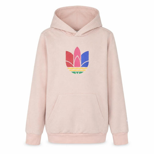 Front view of Adidas girls’ pink logo pullover hoodie 12-13 years fleece sweatshirt