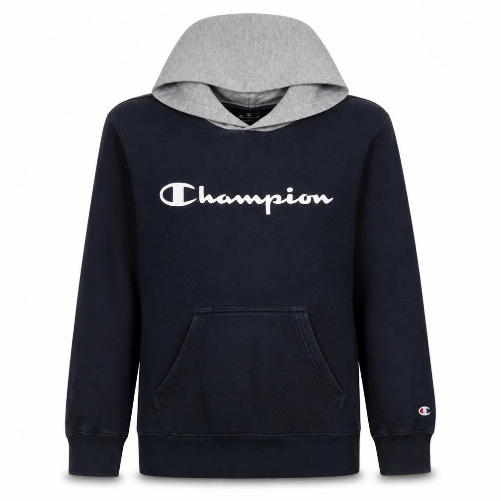 Front view of Champion Men’s Blue Pullover Hoodie Small Regular Fit Logo Fleece