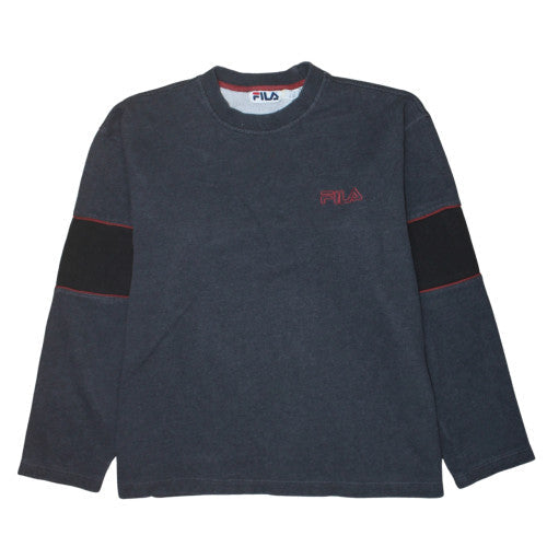 Fila Mens Grey Crew Neck Fleece Sweatshirt Size M Retro Style