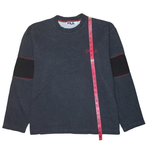 Fila Mens Grey Crew Neck Fleece Sweatshirt Size M Retro Style