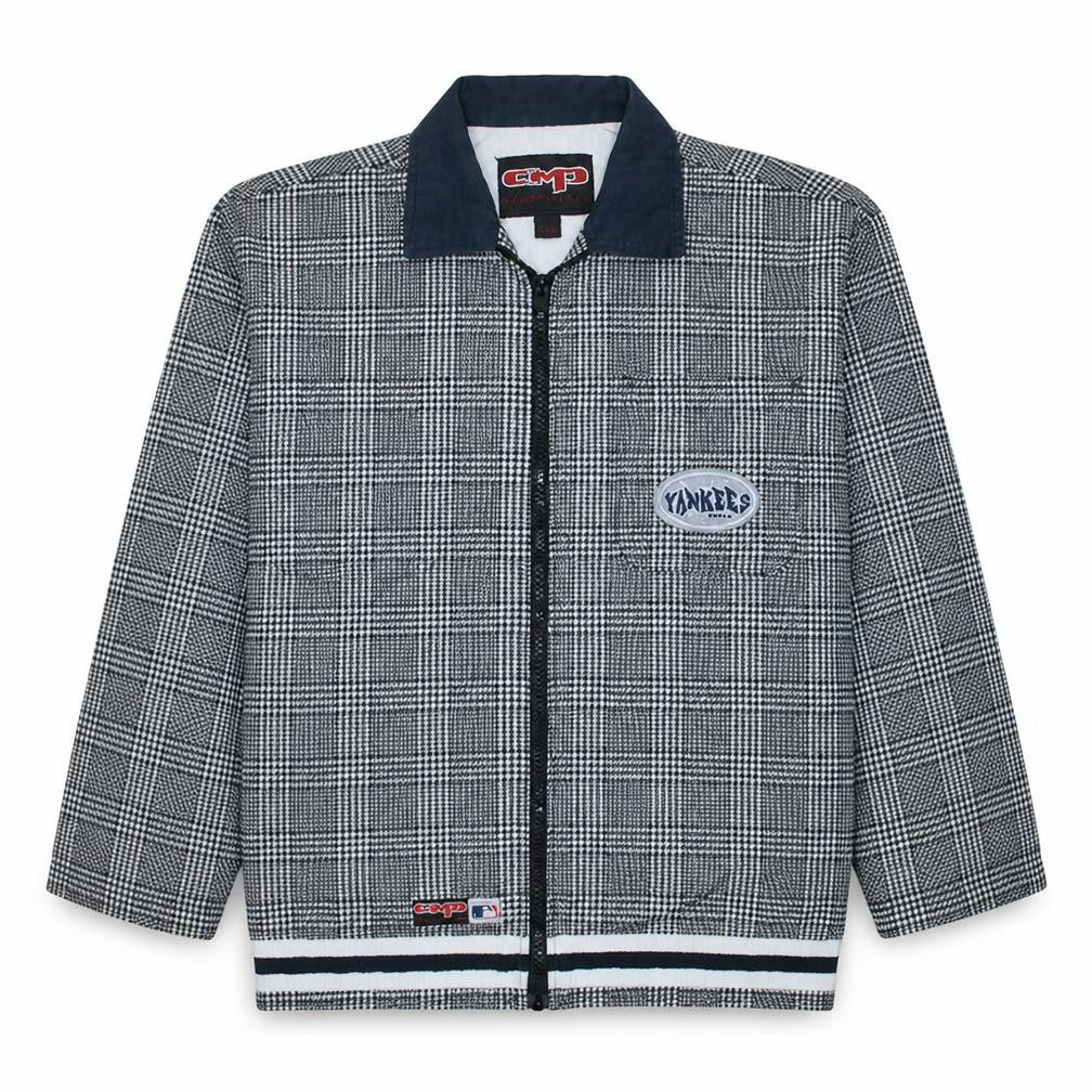 Front view of CMP Team Sport Men's Black Check Bomber Jacket L Cotton Yankees Style