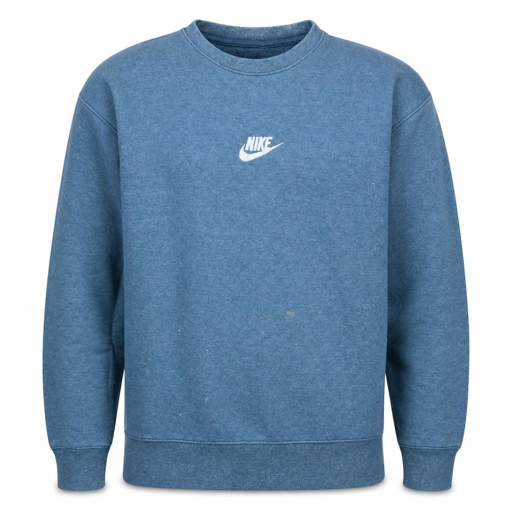 Front view of Nike Men's Blue Crew Neck Pullover Sweatshirt L Logo Print