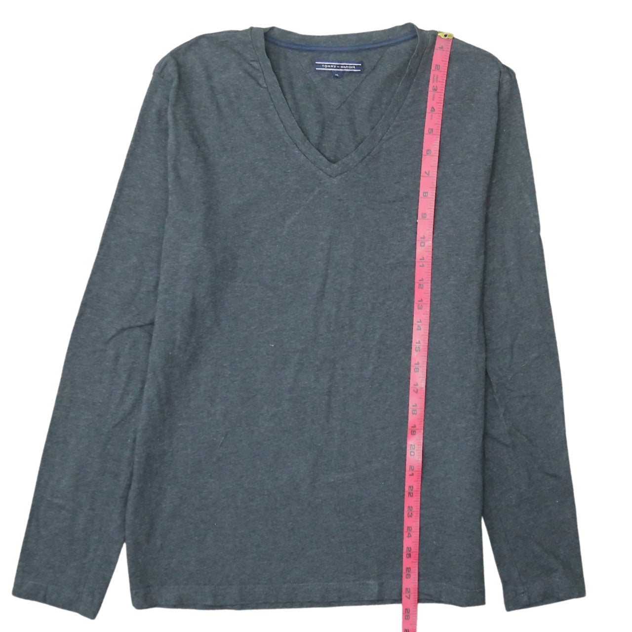 Tommy Hilfiger Men's Grey Long Sleeve V-Neck T-Shirt XL
