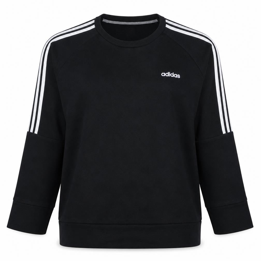 Front view of Adidas women’s black crew neck pullover sweatshirt l 16-18