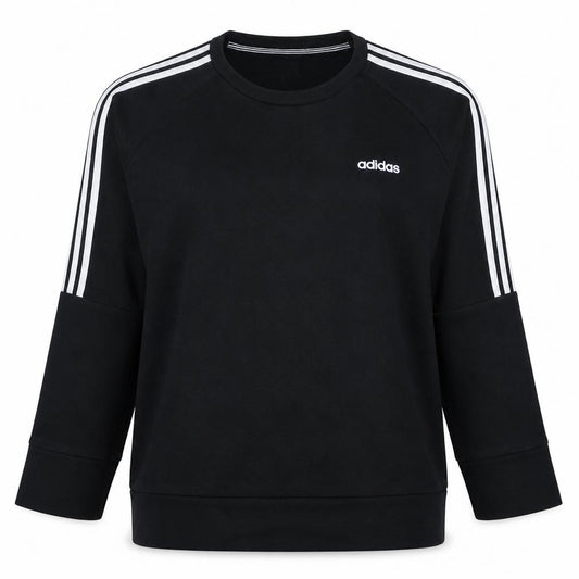 Front view of Adidas women’s black crew neck pullover sweatshirt l 16-18