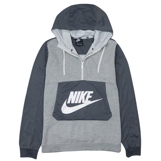 Nike Mens Grey 1/2 Zip Hooded Sweatshirt L Regular Fit Logo Fleece