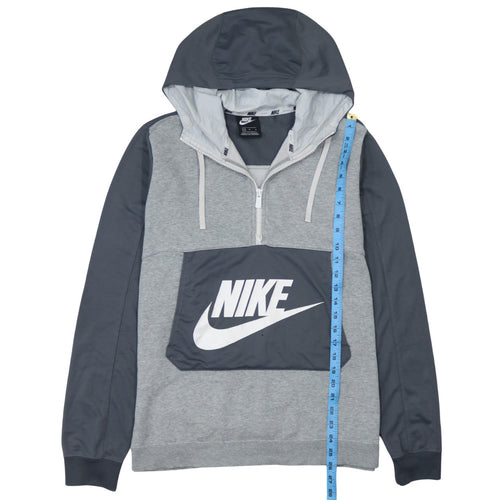 Nike Mens Grey 1/2 Zip Hooded Sweatshirt L Regular Fit Logo Fleece