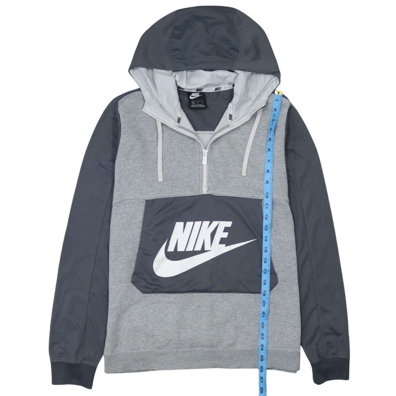 Nike Mens Grey 1/2 Zip Hooded Sweatshirt L Regular Fit Logo Fleece