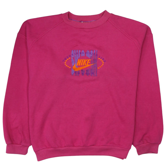 Nike Women Pink Graphic Pullover Sweatshirt Size L Cotton Blend