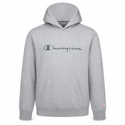 Front view of Champion Men's Grey Medium Pullover Hoodie with Logo