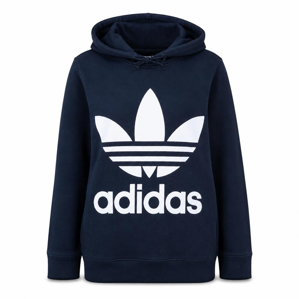 Front view of Adidas Women Navy Blue Hooded Pullover Sweatshirt UK 14