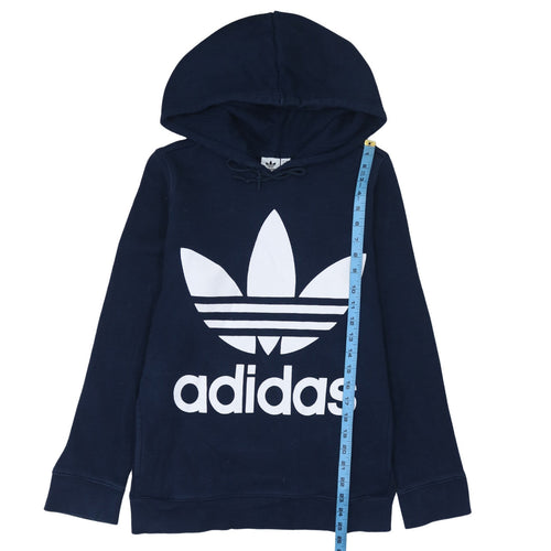 Adidas Women Navy Blue Hooded Pullover Sweatshirt UK 14