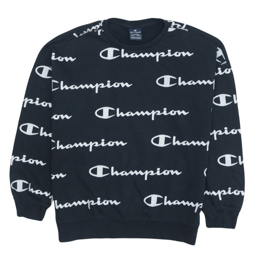 Champion Boys Black Logo Pullover Sweatshirt 13-14 Years Crew Neck