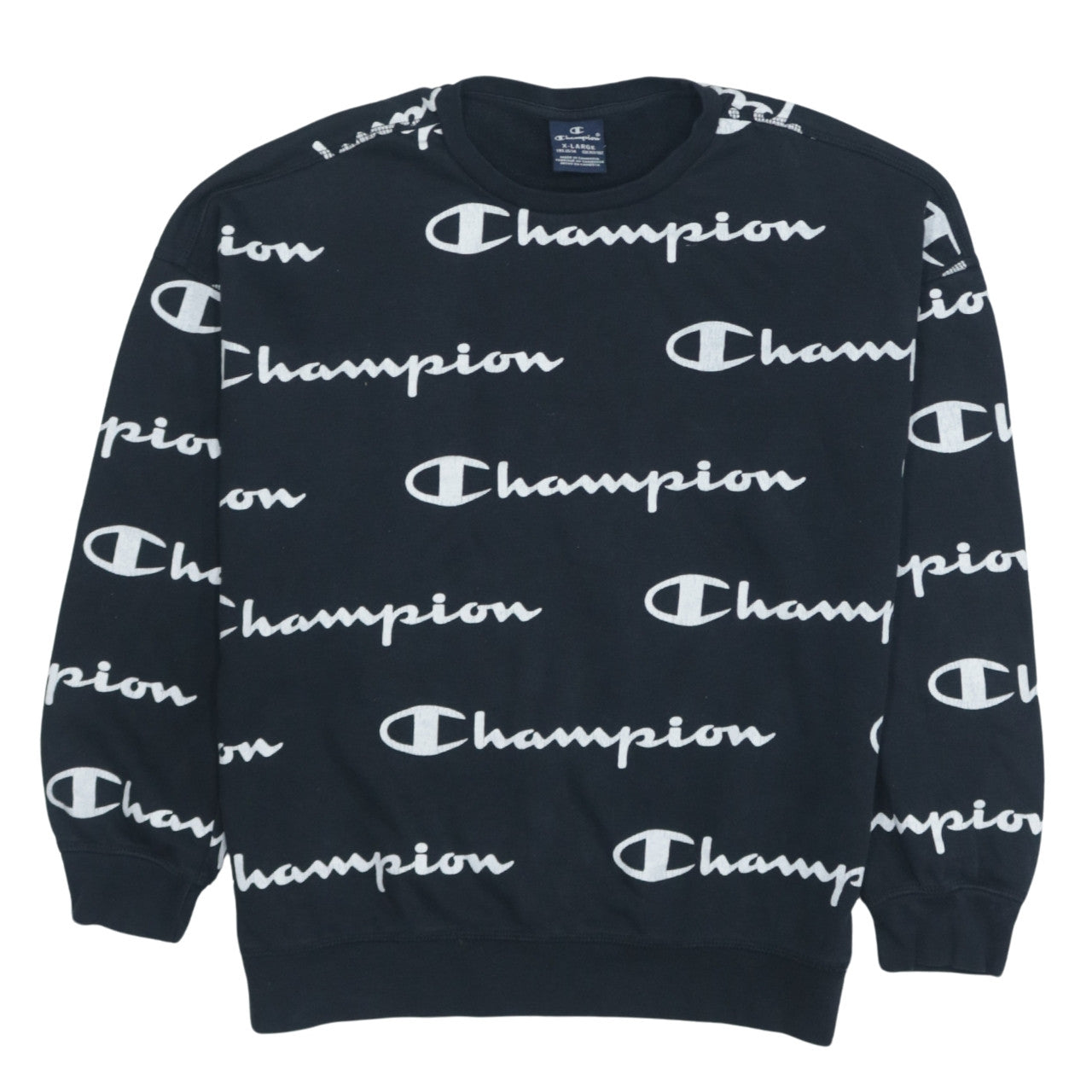 Champion Boys Black Logo Pullover Sweatshirt 13-14 Years Crew Neck