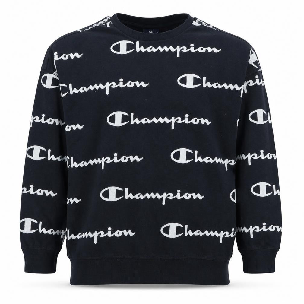 Front view of Champion boys’ black logo pullover sweatshirt 13-14 years crew neck