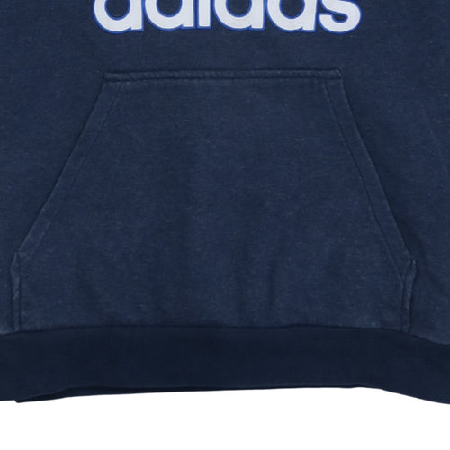 Adidas Men’s Blue Pullover Hoodie Size M Fleece Logo Sweatshirt