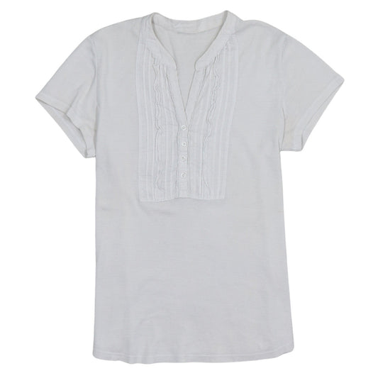 Marks and Spencer Women White Cotton Ruffle Button Tunic Top Size 14
