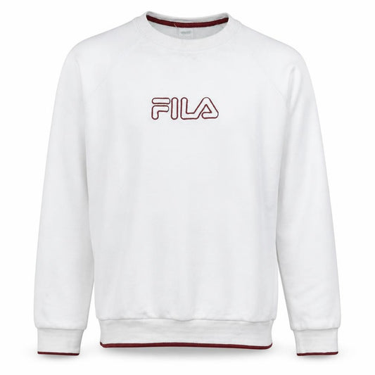Front view of Fila Men's White Embroidered Logo Pullover Sweatshirt, size M
