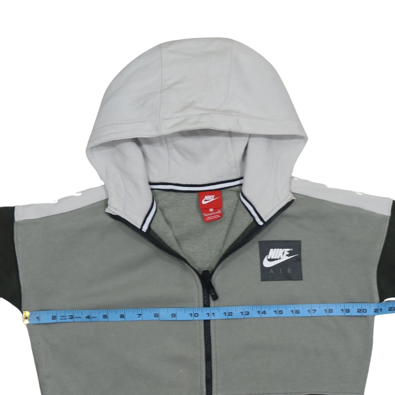 Nike Boys Green Grey Full Zip Hoodie XL 13-15 Years Hooded Sweatshirt