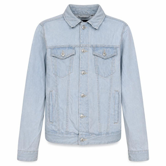 Front view of Lefties Men's Blue Denim Jacket, size M, 40 Regular Fit Casual