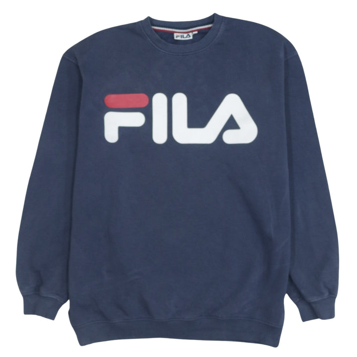 Fila Men's Blue Logo Pullover Sweatshirt Size L Regular Fit