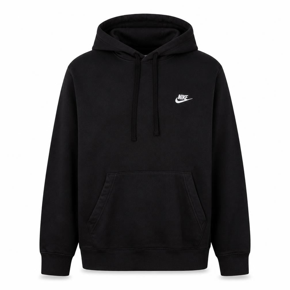 Front view of Nike Men's Black Pullover Hoodie M Fleece Sportswear