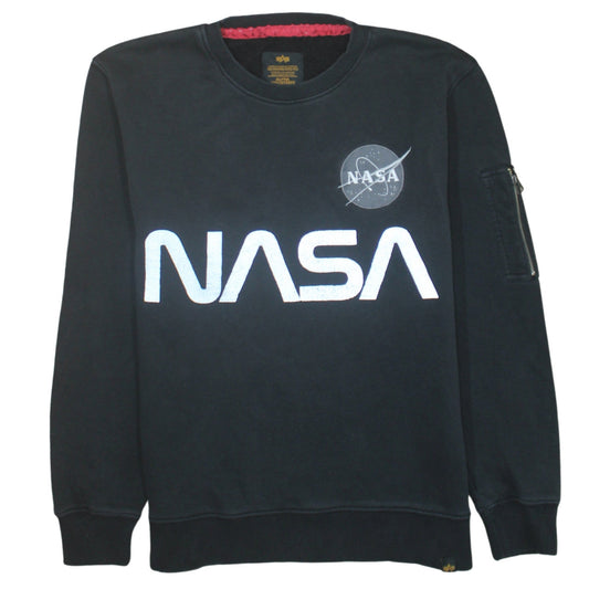Alpha Industries Men’s Black NASA Logo Pullover Sweatshirt L