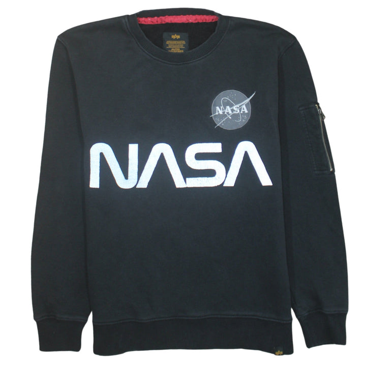 Alpha Industries Men’s Black NASA Logo Pullover Sweatshirt L