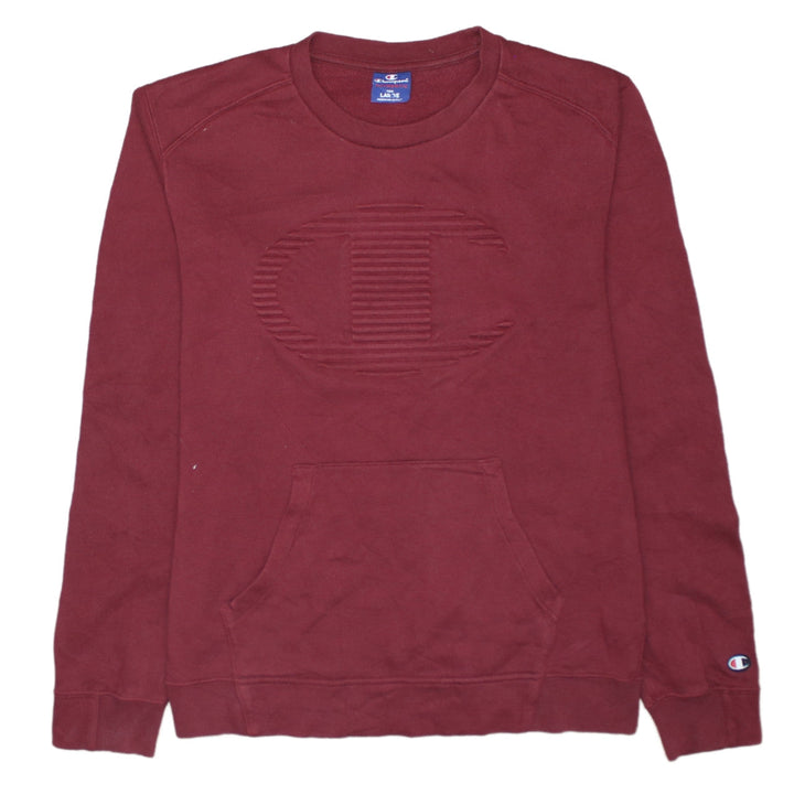 Champion Men’s Red Pullover Sweatshirt Size L Logo Embroidered Fleece