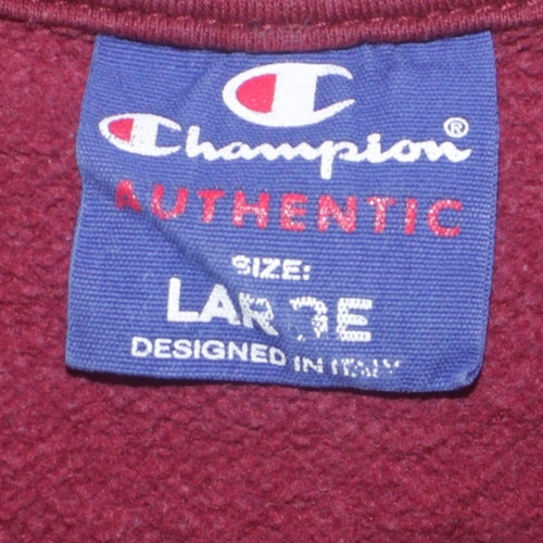 Champion Men’s Red Pullover Sweatshirt Size L Logo Embroidered Fleece