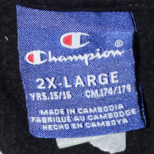 Champion Boys Black Pullover Hoodie XL 15-16 Years Classic Logo Cotton Blend