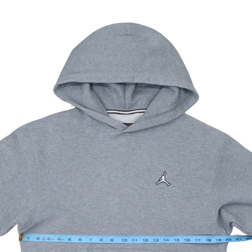 Jordan Men Grey Pullover Hoodie L Regular Fit Fleece Logo Sportswear