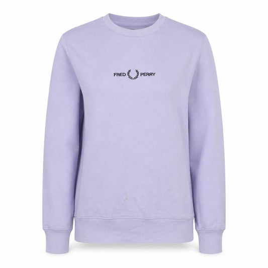 Front view of Fred Perry Women's Lilac Cotton Sweatshirt M Crew Neck Logo Pullover