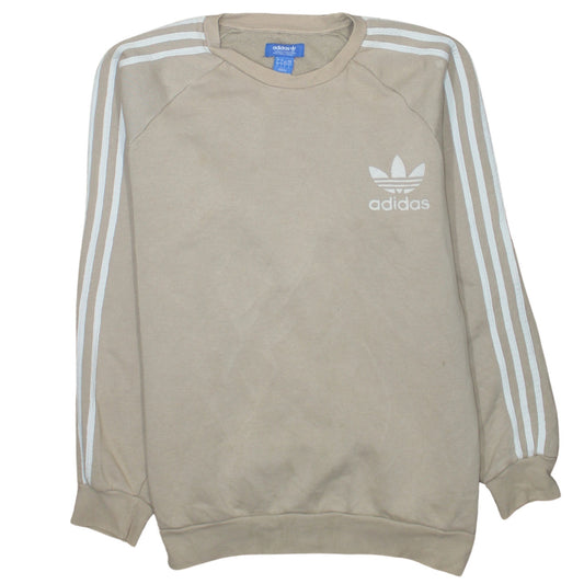 Adidas Women Beige Crew Neck Pullover Sweatshirt L Logo Cotton
