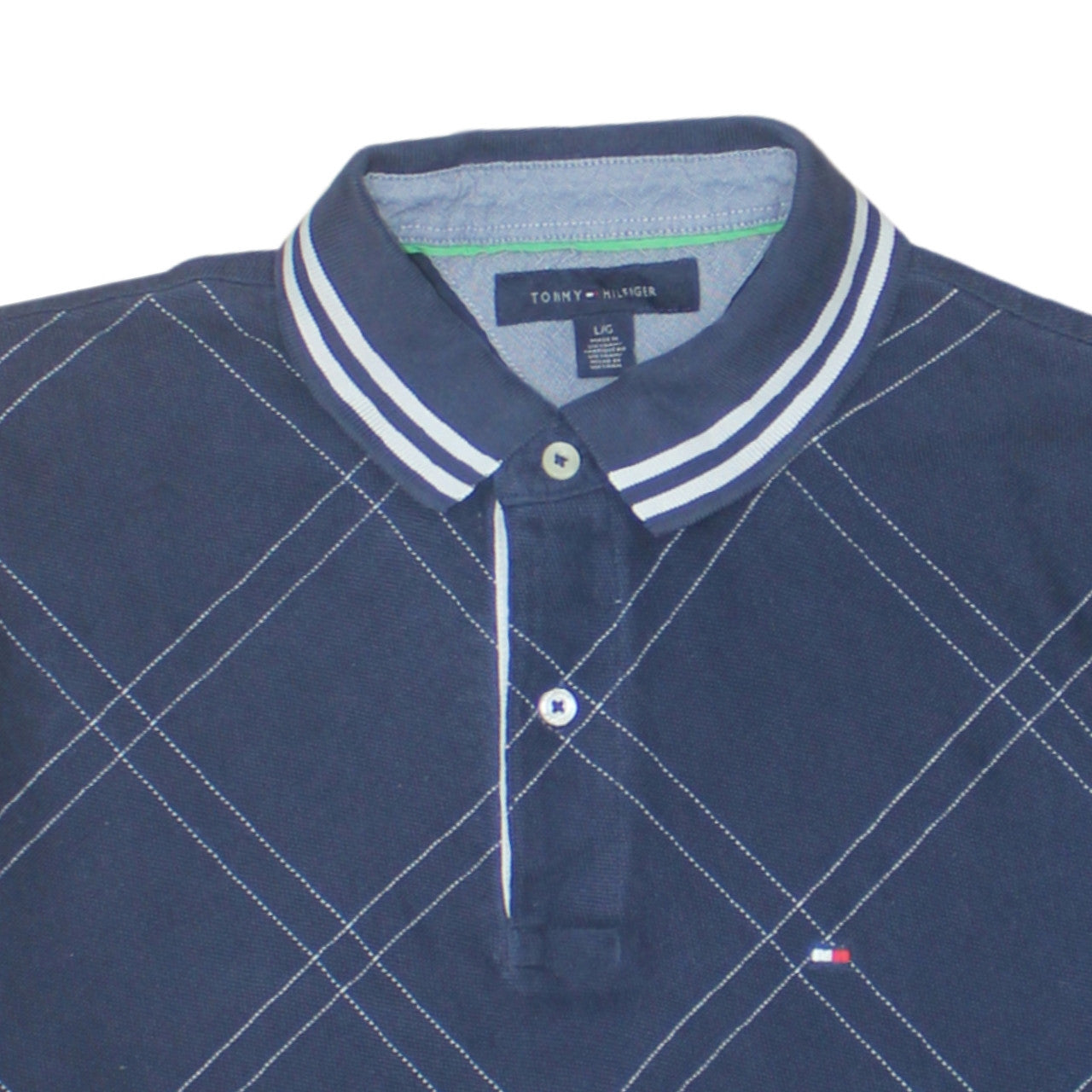 Tommy Hilfiger Men's Blue Argyle Pattern Cotton Polo Shirt L