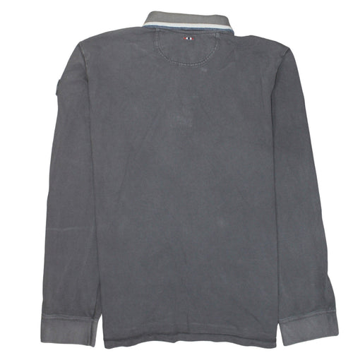 Napapijri Men's Grey Long Sleeve Polo Shirt Size L Cotton Embroidered