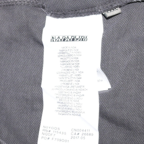 Napapijri Men's Grey Long Sleeve Polo Shirt Size L Cotton Embroidered
