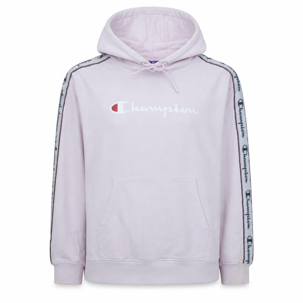 Front view of Champion women’s pink large pullover hoodie