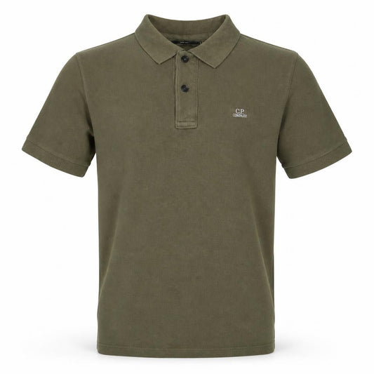 Front view of C.P. Company Men's Green Cotton Short Sleeve Polo Shirt, size S