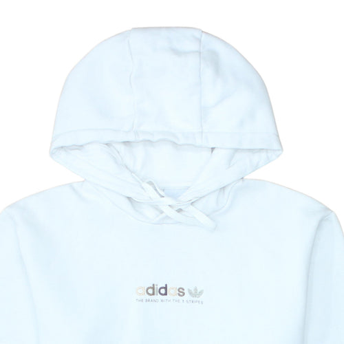 Adidas Womens White Pullover Hoodie Small Logo Cotton Blend Casual