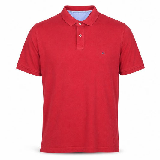 Front view of Tommy Hilfiger Men’s Red Slim Fit Polo Shirt, size 2XL, Cotton