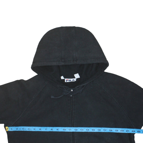 FILA Mens Black Full Zip Hoodie Sweatshirt M Fleece Lined Casual