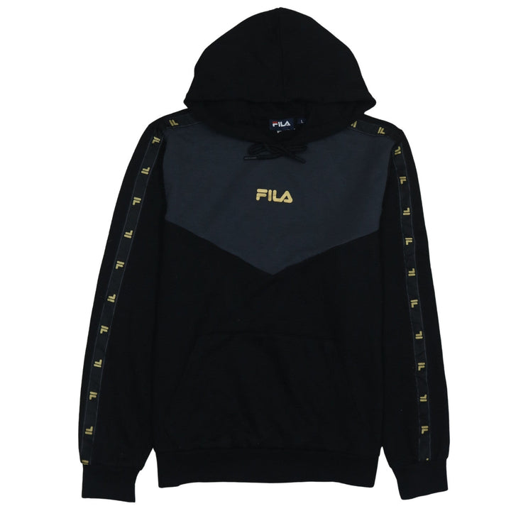 Fila Womens Black Large Pullover Hoodie with Logo and Tape Detail